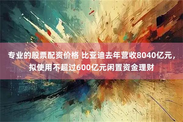 专业的股票配资价格 比亚迪去年营收8040亿元，拟使用不超过600亿元闲置资金理财
